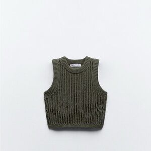 Zara Khaki Sleeveless Knit Top
